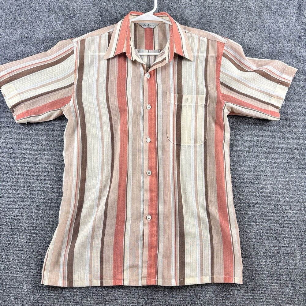 A.dam Shirt Mens 95 S Small Coral Brown Stripe Short Sleeve Button Down Korean